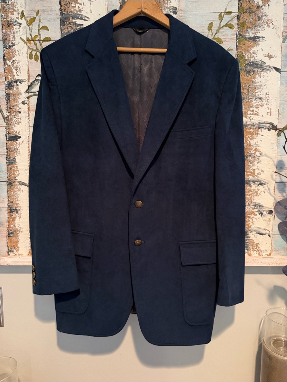 Classic Navy Suede Sport Coat - Elegant Two-Button Blazer